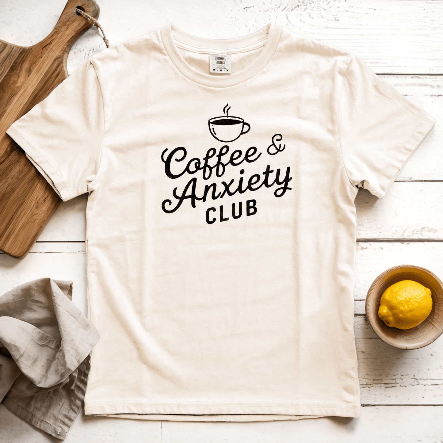 T-Shirt Ivory / S Coffee and Anxiety Club B&W