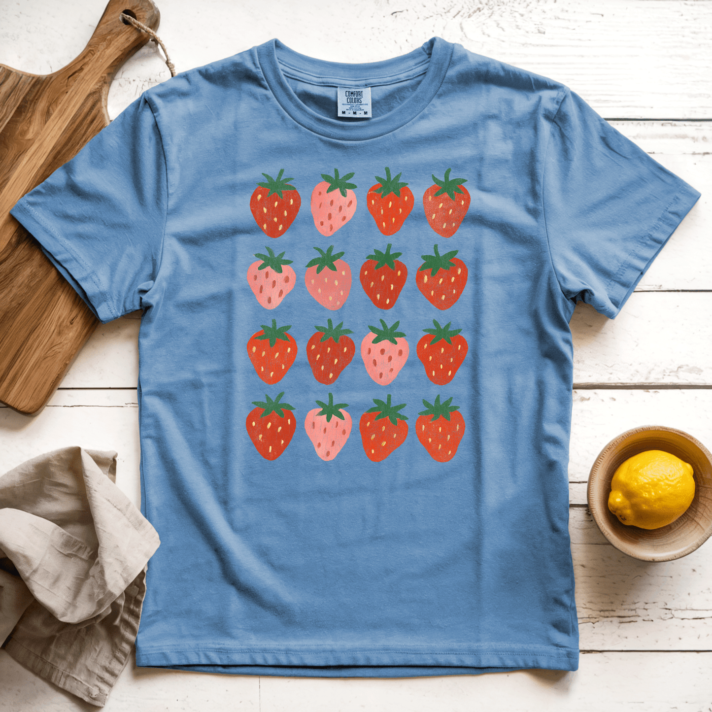 T-Shirt Blue Jean / S Strawberry Grid