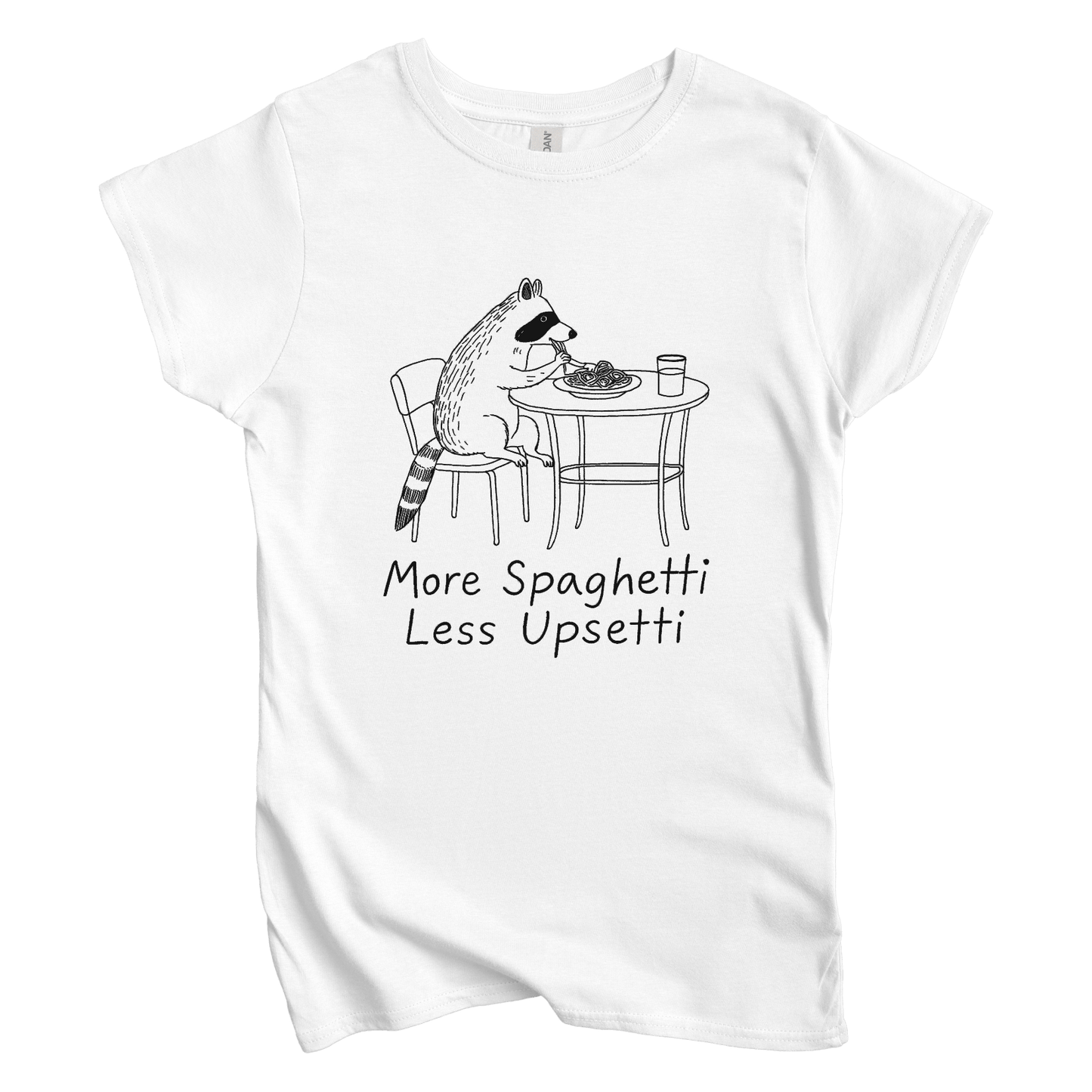 T-Shirt S / White Women's Tee More Spaghetti Less Upsetti Racoon