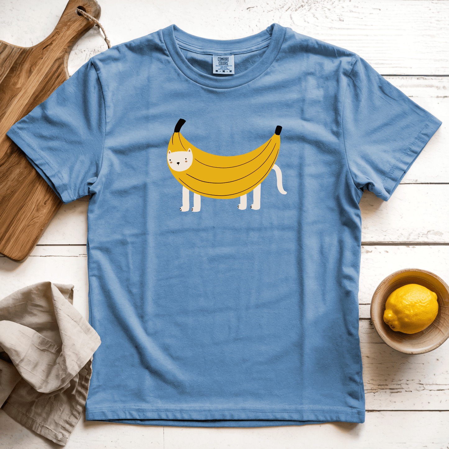 T-Shirt Blue Jean / S Banana Cat: Woblylines
