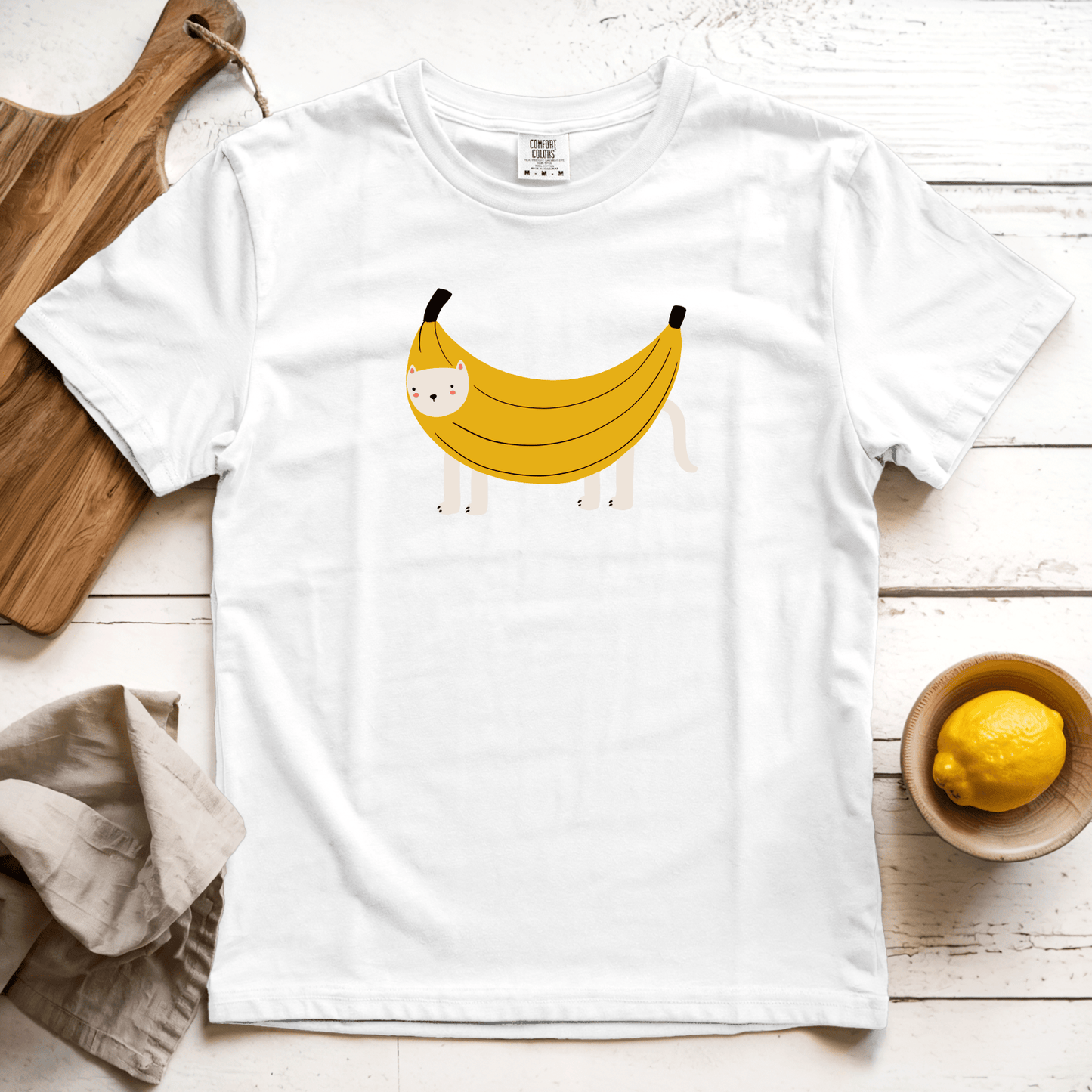 T-Shirt White / S Banana Cat: Woblylines