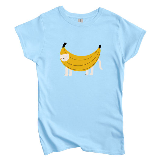 T-Shirt S / Light Blue Banana Cat: Woblylines Women's Tee