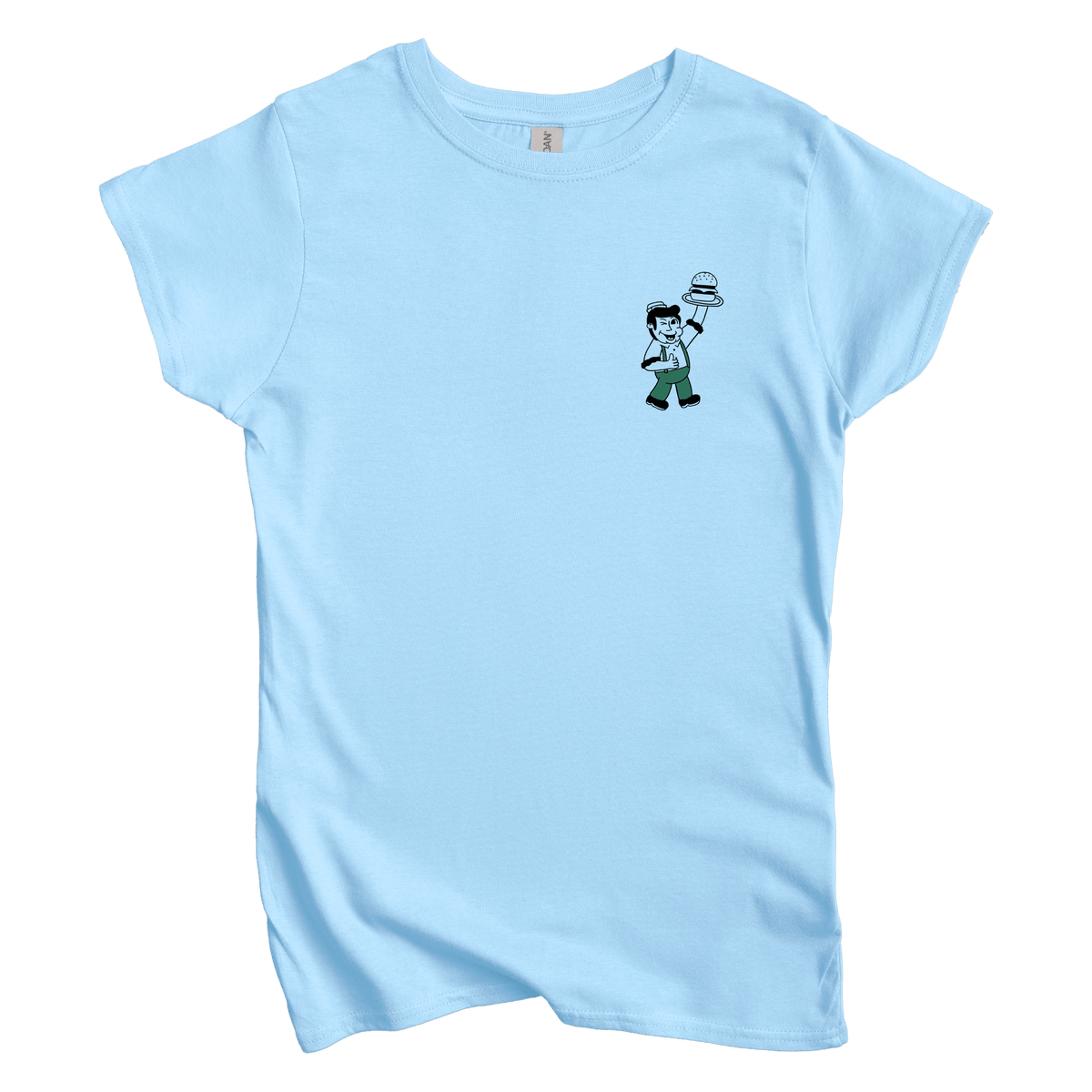 T-Shirt S / Light Blue Burgers Up! Left Chest: Sae Karepe Women's Tee