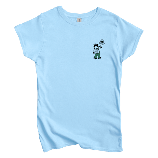 T-Shirt S / Light Blue Burgers Up! Left Chest: Sae Karepe Women's Tee