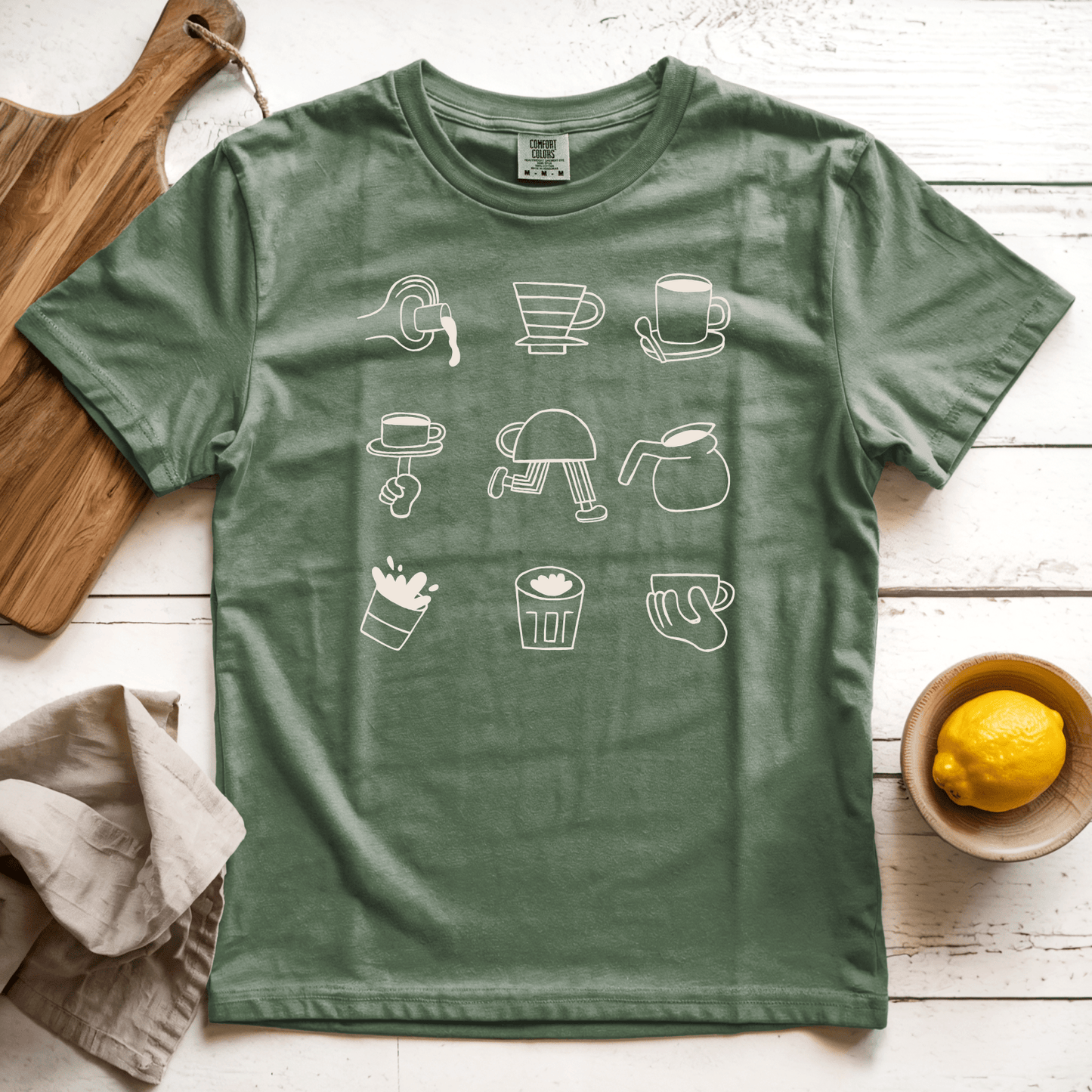 T-Shirts Moss / S Coffee Doodle Crew: Sae Karepe