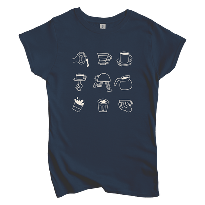 T-Shirt S / Navy Coffee Doodle Crew: Sae Karepe Women's Tee
