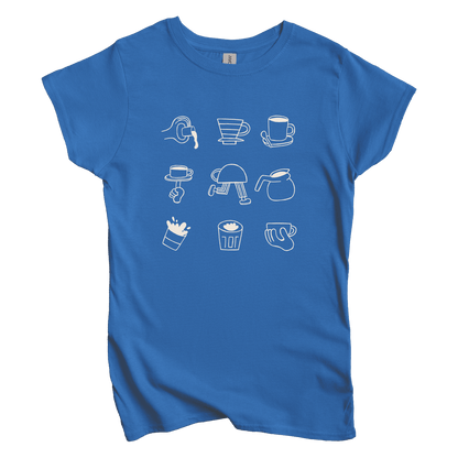 T-Shirt S / Royal Coffee Doodle Crew: Sae Karepe Women's Tee