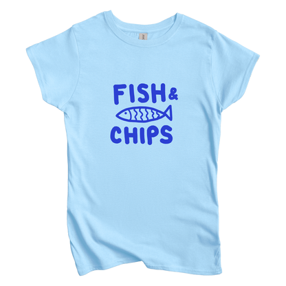T-Shirt S / Light Blue Fish & Chips: Longoland Women's Tee