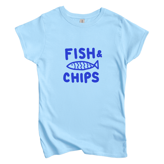 T-Shirt S / Light Blue Fish & Chips: Longoland Women's Tee