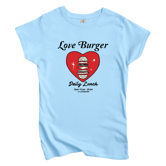 T-Shirts S / Light Blue Love Burger: Sae Karepe Women's Tee