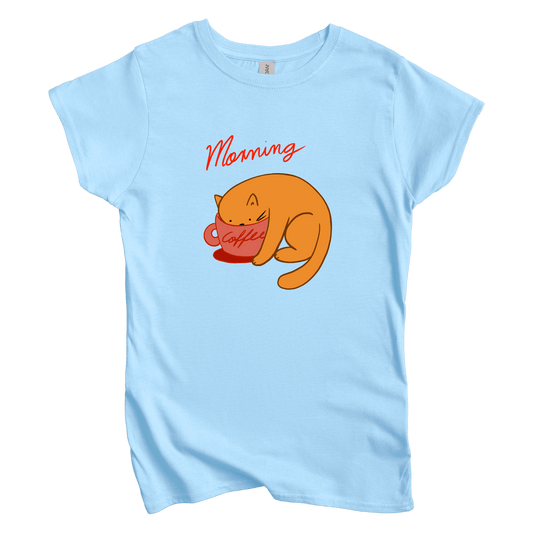 T-Shirts S / Light Blue Morning Coffee: Woblylines Women's Tee