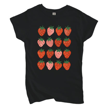T-Shirt S / Black Women's Tee Strawberry Grid