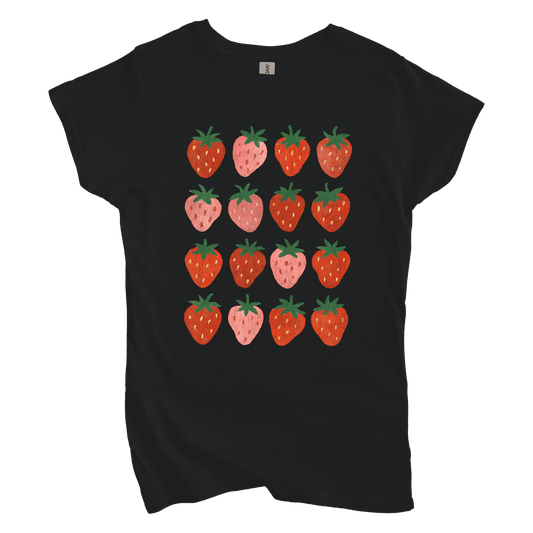 T-Shirt S / Black Women's Tee Strawberry Grid
