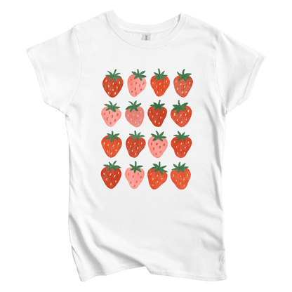 T-Shirt S / White Women's Tee Strawberry Grid